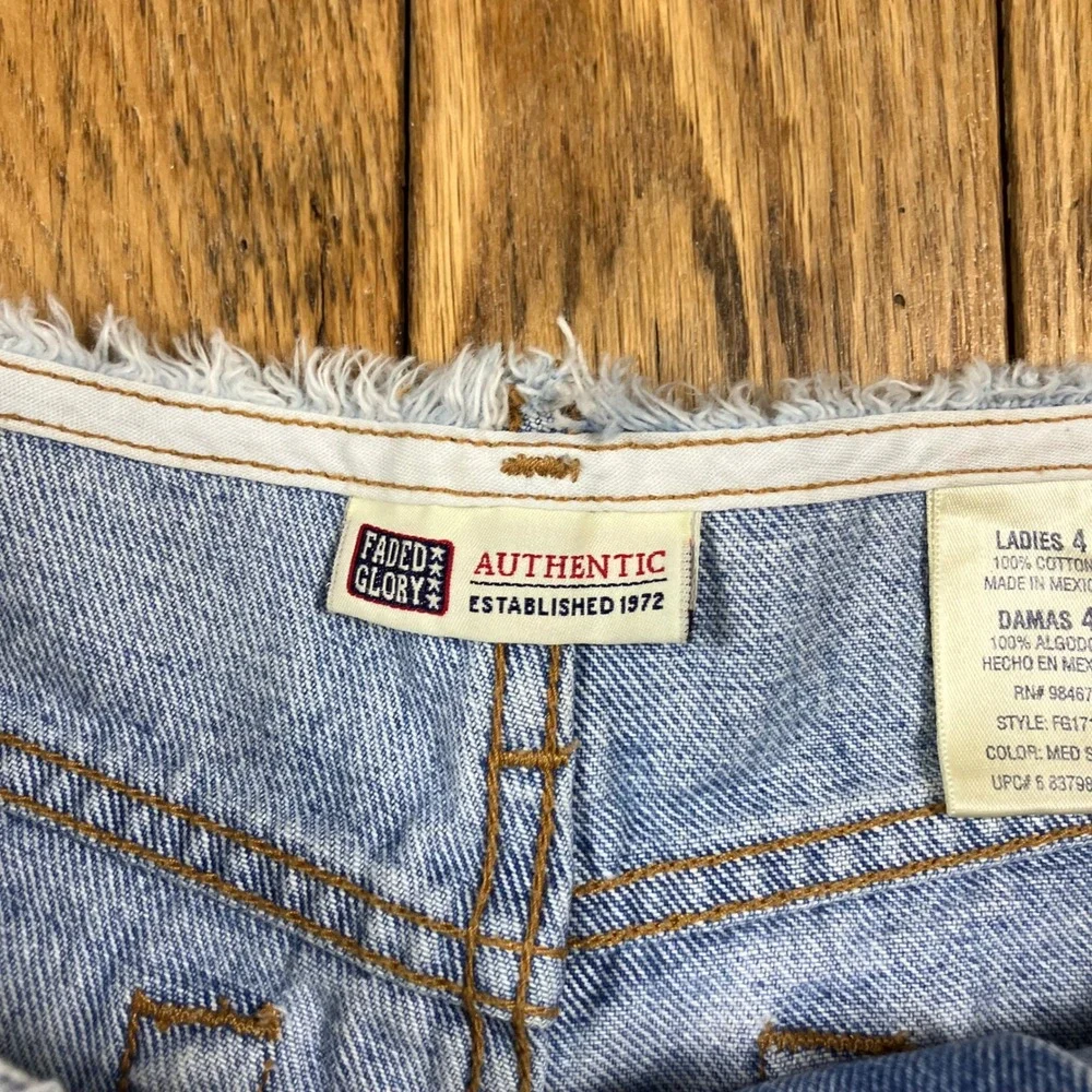 Vintage Y2K 90s Faded Glory Denim Shorts Blue Med‎ Frayed Raw Hem 100% Cotton 4